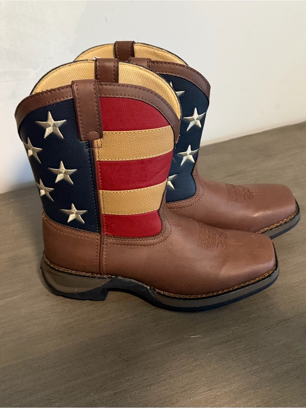 Kids Brown Western Boots with American Flag Shaft
